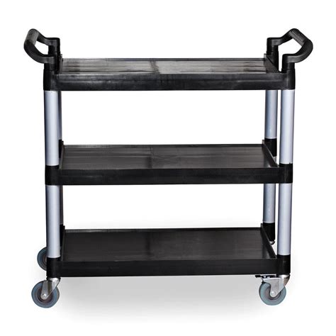 Three Shelf Utility Cart / Bus Cart - Black, 40 1/2" x 19 3/4" x 37 7/8"