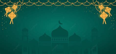 an islamic background with gold decorations and mosques in the distance, on a dark green background