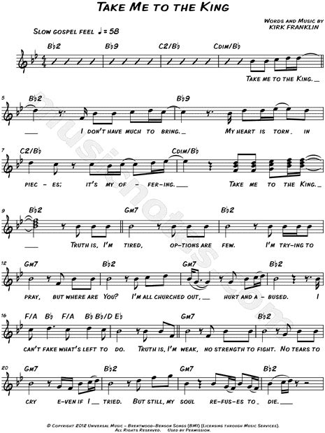 Tamela Mann "Take Me To the King" Sheet Music (Leadsheet) in Bb Major ...