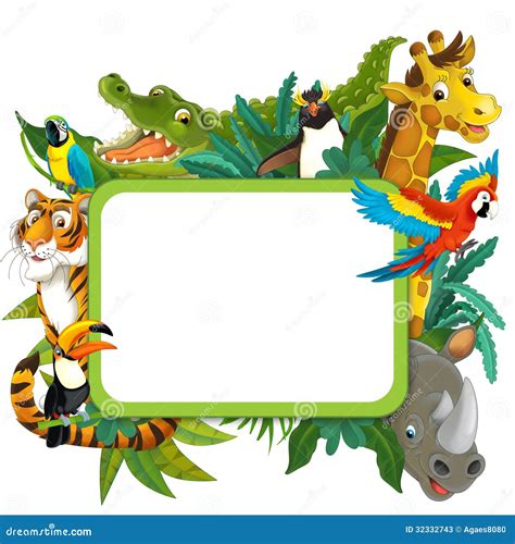 Banner - Frame - Border - Jungle Safari Theme - Illustration for the Children Stock Illustration ...