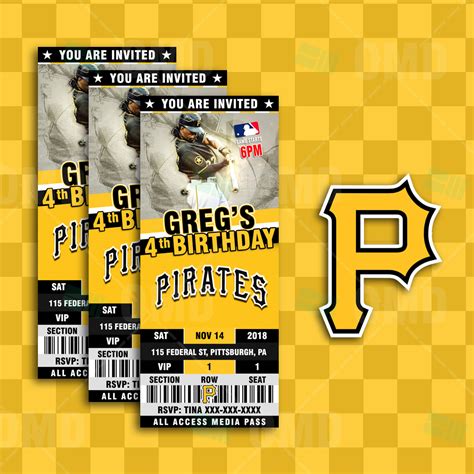 Pittsburgh Pirates Ticket Style Sports Party Invitations – Sports Invites