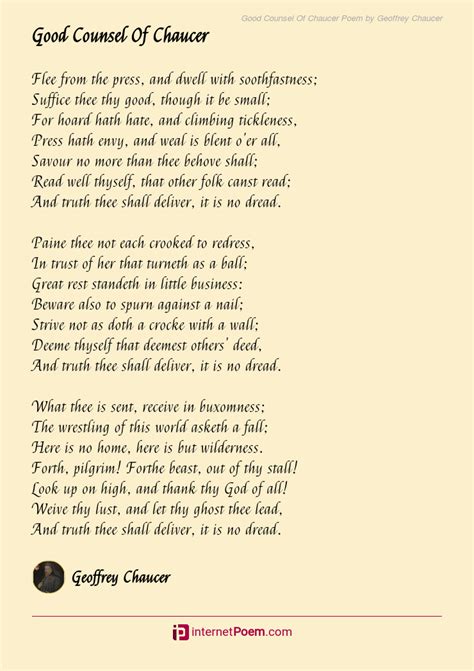 Good Counsel Of Chaucer Poem by Geoffrey Chaucer