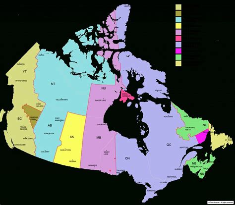 Canada Time Zone Map - With Provinces - With Cities - With Clock For Printable Time Zone Map Usa ...