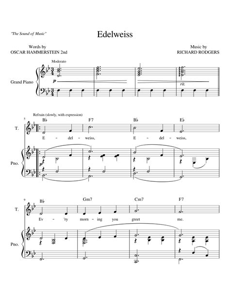 The Sound of Music - Edelweiss | Piano and Voice sheet music for Piano, Voice download free in ...