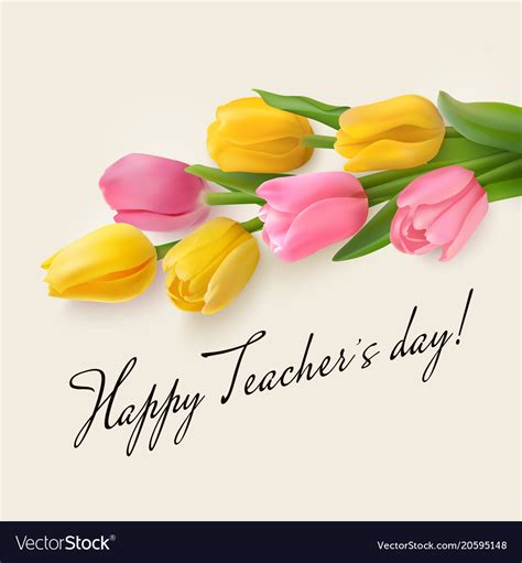 Teachers day card with tulips Royalty Free Vector Image