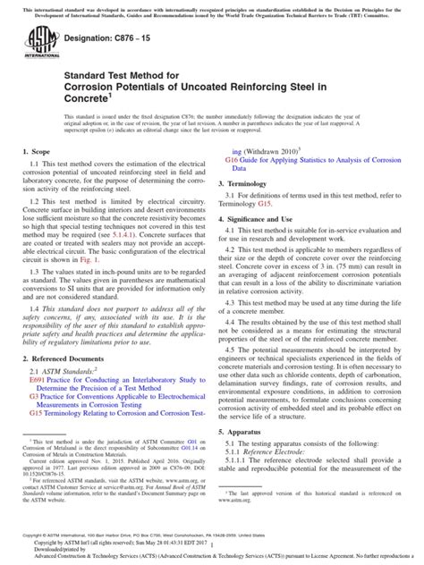 ASTM C876 - 15 Corrosion Potentials of Uncoated Reinforcing Steel in Concrete | PDF | Corrosion ...