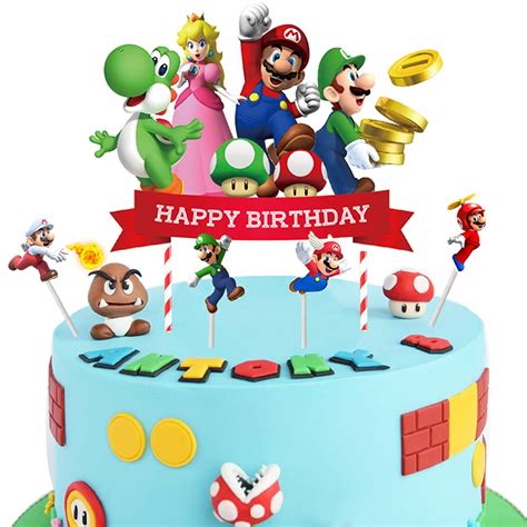 Buy WELL BUY 5pcs Super Mario Cake Toppers Super Mario Cupcake Toppers 2 Side , Super Mario ...