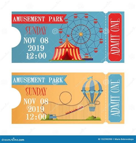 Amusement Park Tickets in Flat Design Style. Stock Vector - Illustration of cartoon, coupon ...