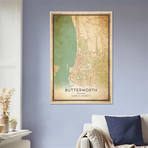 Vintage Butterworth Malaysia Map Poster, Butterworth City Road Wall Art ...