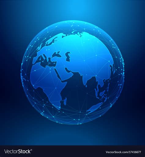 Blue earth on wireframe network mesh digital Vector Image