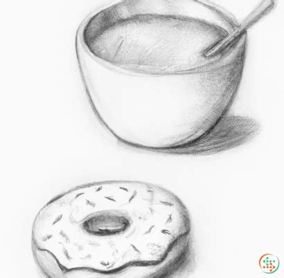 Pencil Drawing Of Coffee With Donut | Artificial Design