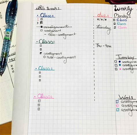 Weekly Bullet Journal School To-Do Layouts and Study Plans