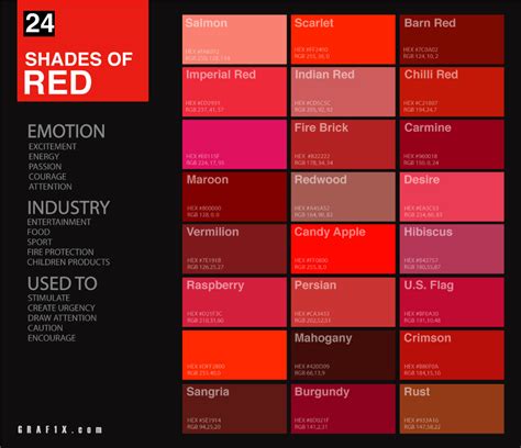 24 Shades of Red Color Palette