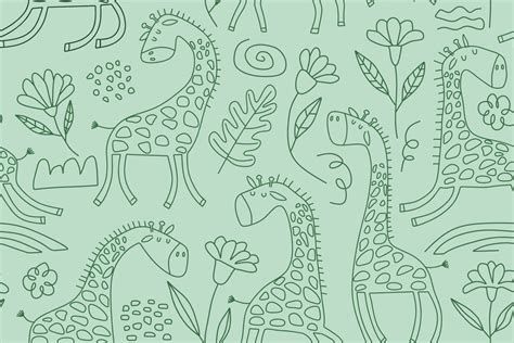 Cute seamless pattern with wild animals line art. 10257351 Vector Art ...