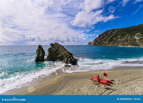 Beach Near the Village Monterosso Al Mare on Shore of the Mediterranean Sea in Italy Stock Image ...