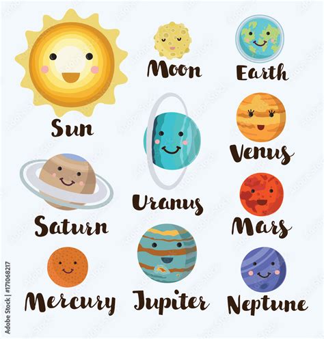 illustration of cute cartoon solar system on white background. cute ...