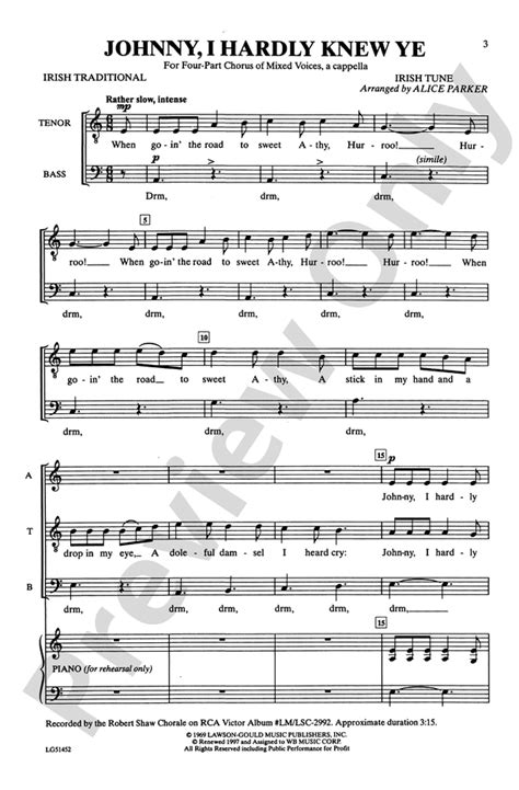 Johnny, I Hardly Knew Ye: SATB Choral Octavo - Digital Sheet Music Download