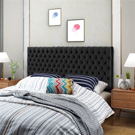 Noble House Jazmin Tufted King Cal King Velvet Headboard, Black ...