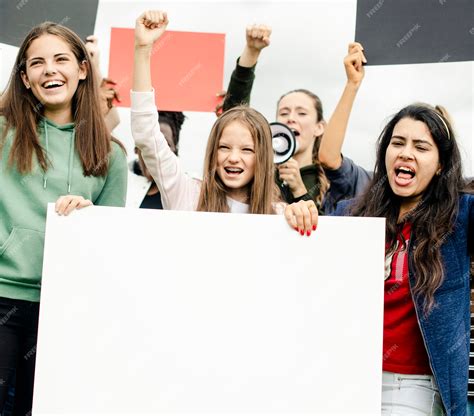 Premium Photo | Group of angry female activists is protesting