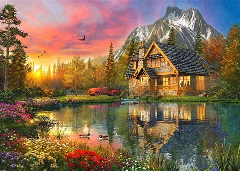 Mountain Cabin Painting by MGL Meiklejohn Graphics Licensing - Fine Art ...