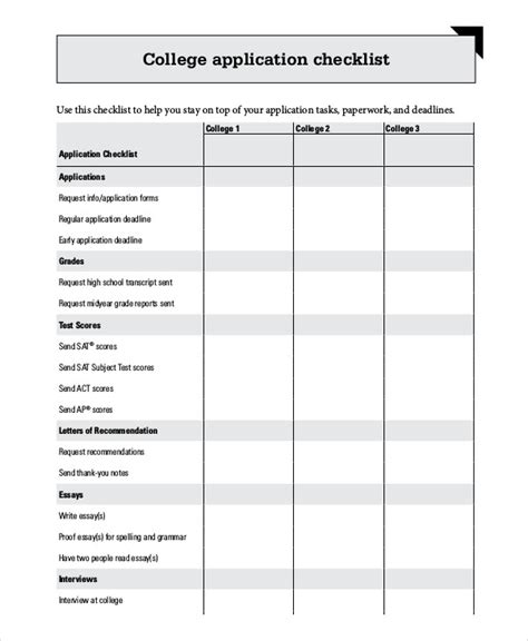 Application Checklist Template