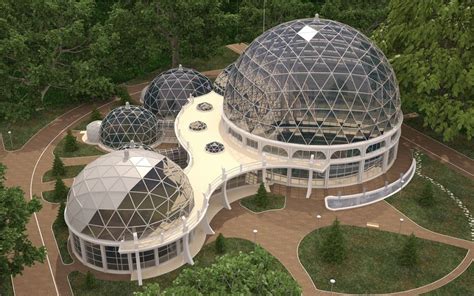 Icosahedron geometry domes in Kaliningrad. Stainless steel frame – T-STAR system construction ...