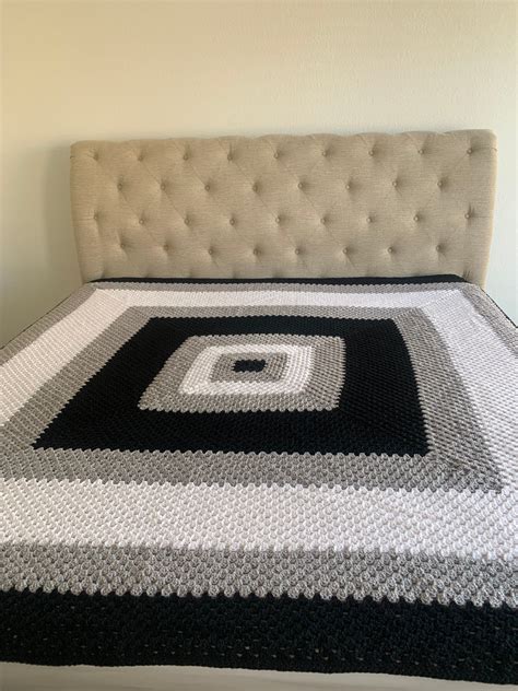 Crochet Bedspread Blackgray & White - Etsy