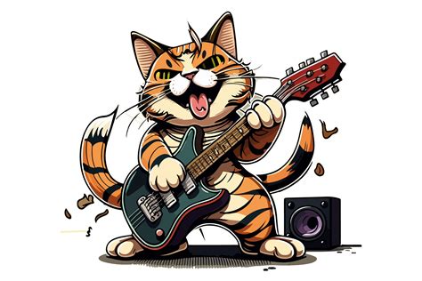 Cat Playing Guitar Vector Illustration Graphic by BreakingDots ...