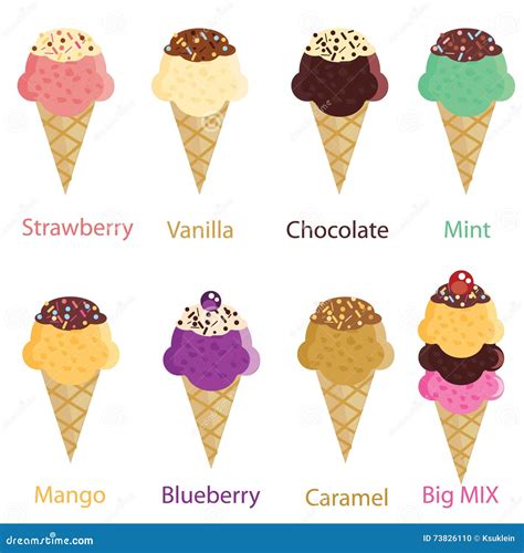 Set Of Different Flavors Of Ice Cream Stock Illustration ...