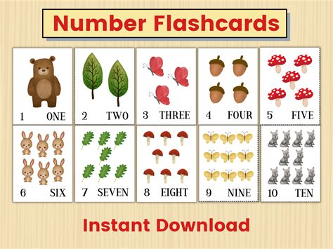 Cute Number Flash Cards, Printable Number Flash Cards 1-10, Learning Numbers, Kindergarten ...