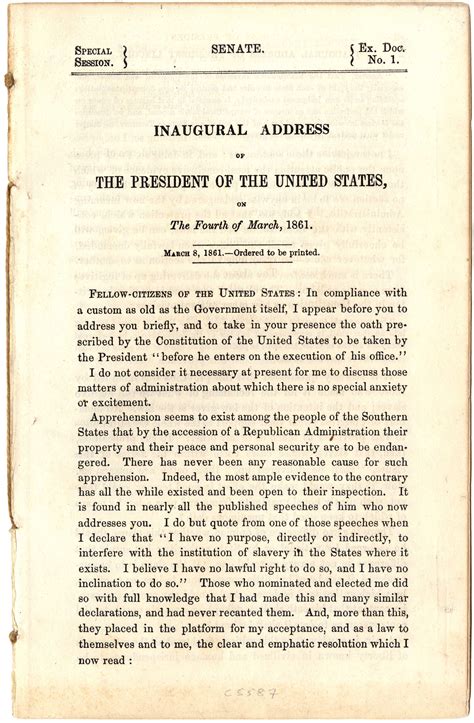 President Lincoln’s First Inaugural Address, 1861 | Gilder Lehrman ...