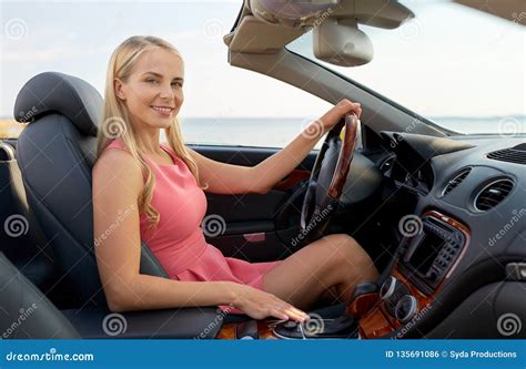 Happy Young Woman Driving Convertible Car Stock Photo - Image of drive, driving: 135691086