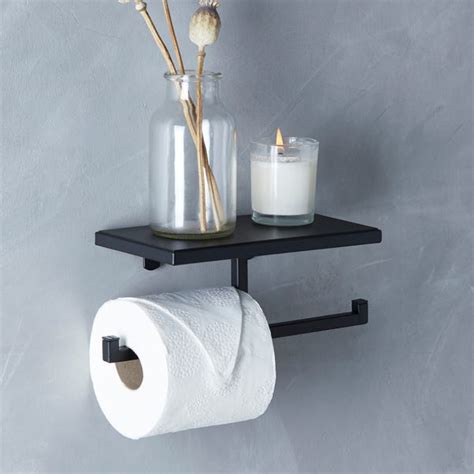 London Matt Black Toilet Roll Holder and Shelf | Dunelm