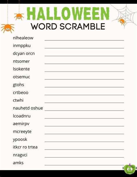 Free Halloween Word Scramble Printable