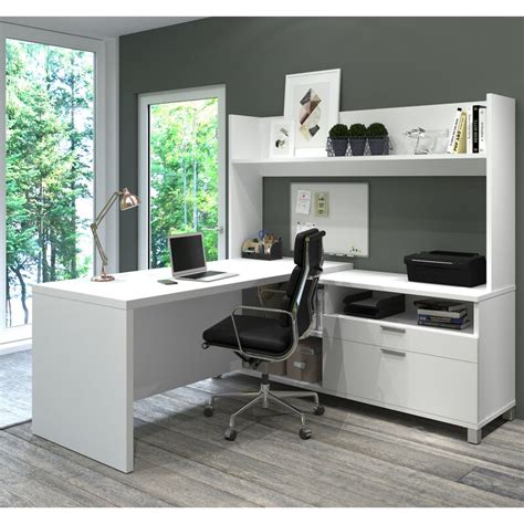 Comm Office Heyworth Reversible L-Shape Metal Leg Executive Desk with Hutch & Reviews | Wayfair