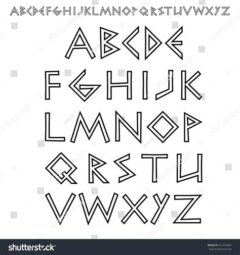 Vector outline font stylized as Ancient Greek writing. Chopped sans serif font. Vector stock ...