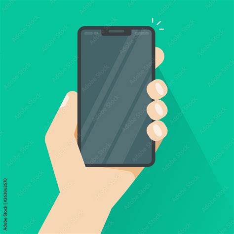 Smartphone in hand vector illustration, flat cartoon hand holding ...