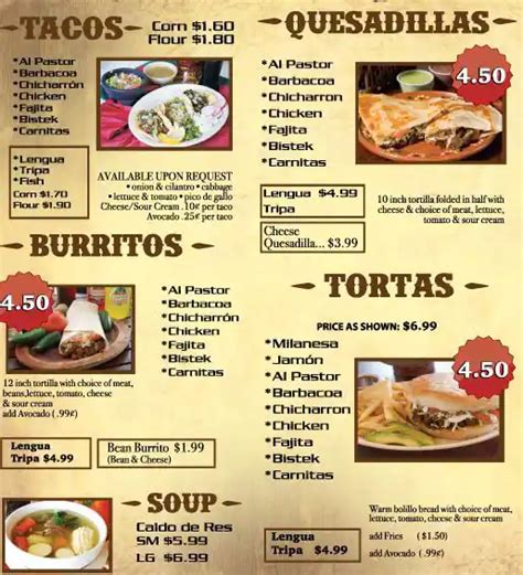 Menu at El Paisa restaurant, Colleyville