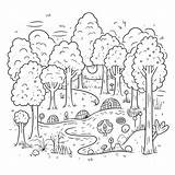 Forest For Coloring Page With Trees And River Tree Drawing  sketch template