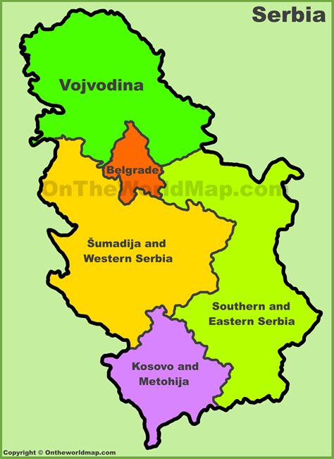 Statistical regions map of Serbia - Ontheworldmap.com