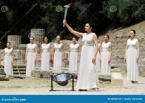 High Priestess, the Olympic Flame during the Torch Lighting Ceremony of ...