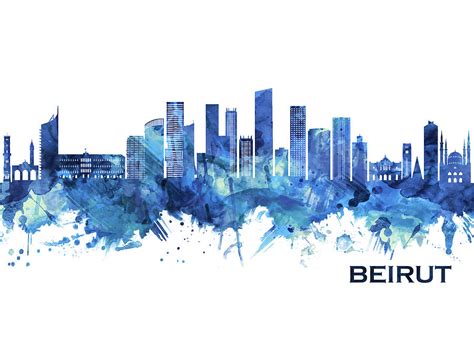 Beirut Lebanon Skyline Blue Mixed Media by Towseef Dar