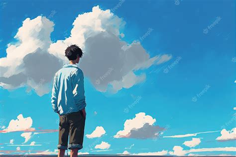 Premium Photo | Blue sky with clouds Blue sky with clouds in manga anime comic style Digital art ...