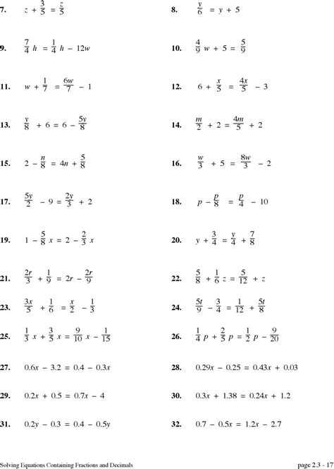 Solving Equations With Fractional Coefficients Worksheet – Equations Worksheets