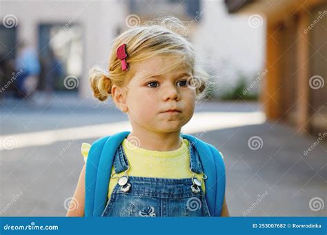 Cute Little Adorable Toddler Girl on Her First Day Going To Playschool ...