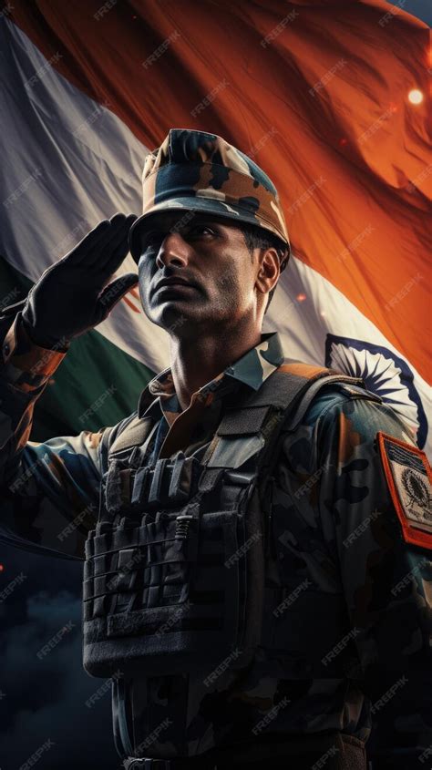 Premium AI Image | Indian Soldier saluting Indian flag on Indian ...