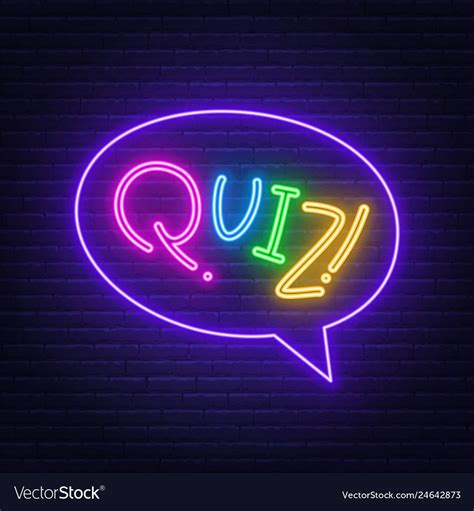 Neon Lettering Quiz on a brick wall background. Multicolored inscription. Vector illustration ...