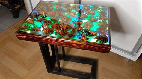 Wood and Epoxy Resin table with Pine Cones and LED | Wood resin table, Resin table, Epoxy resin ...