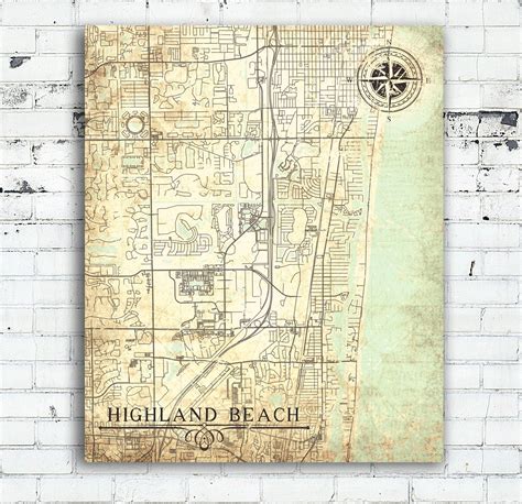 HIGHLAND BEACH FL Canvas Print Florida Fl Vintage map City Map | Etsy