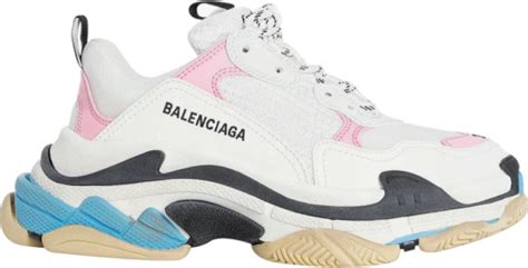 Balenciaga White, Pink, & Light Blue 'Triple S' Sneakers | INC STYLE